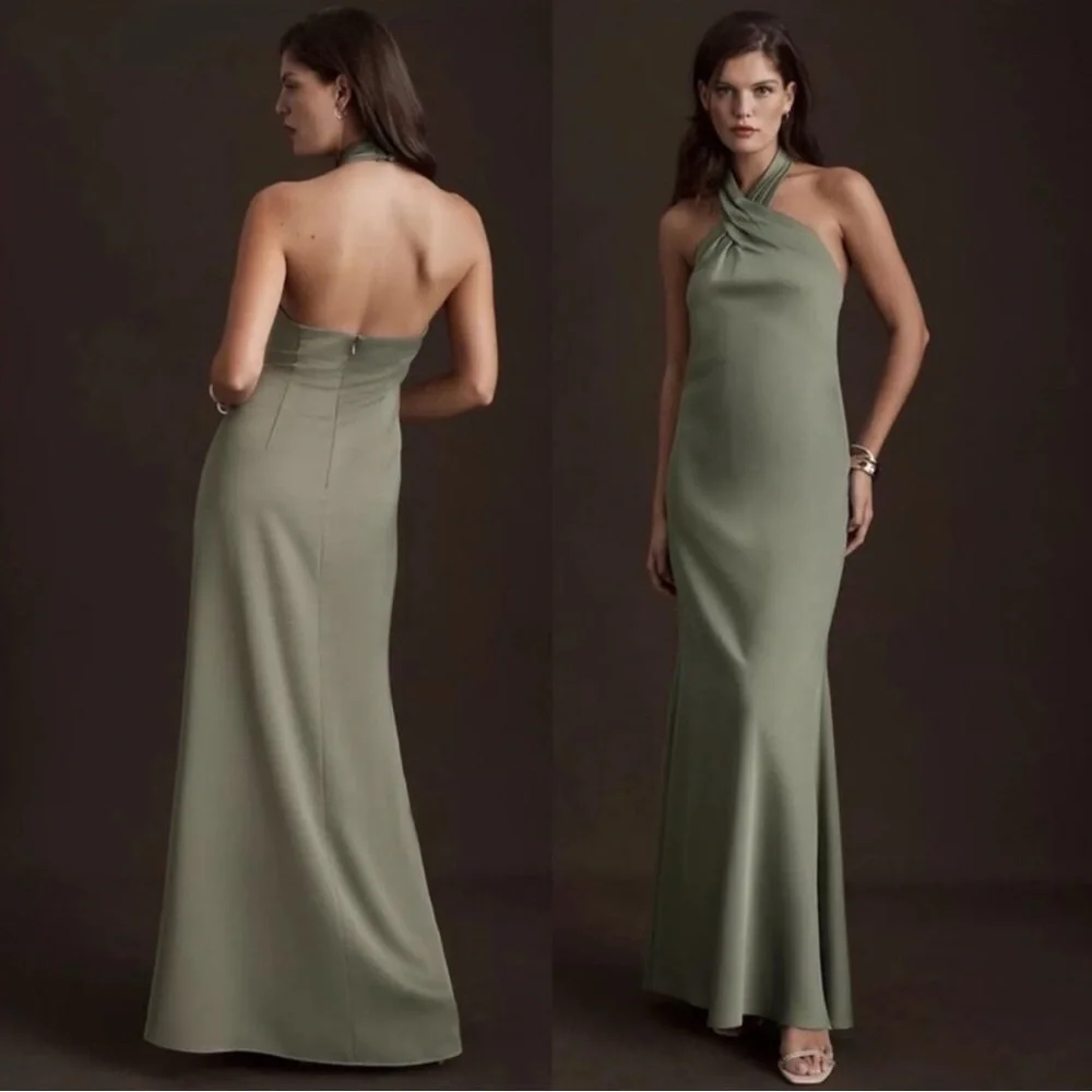 BHLDN Anthropologie Ruby Twist Halter Maxi Dress in Moss Size 6 - Picture 2 of 14